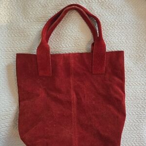 Red Suede Tote Bag